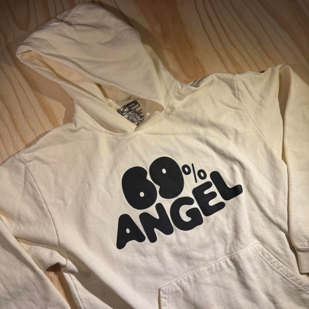 King princess hoodie % Angel Hoodie with black text reading '69% ANGEL'